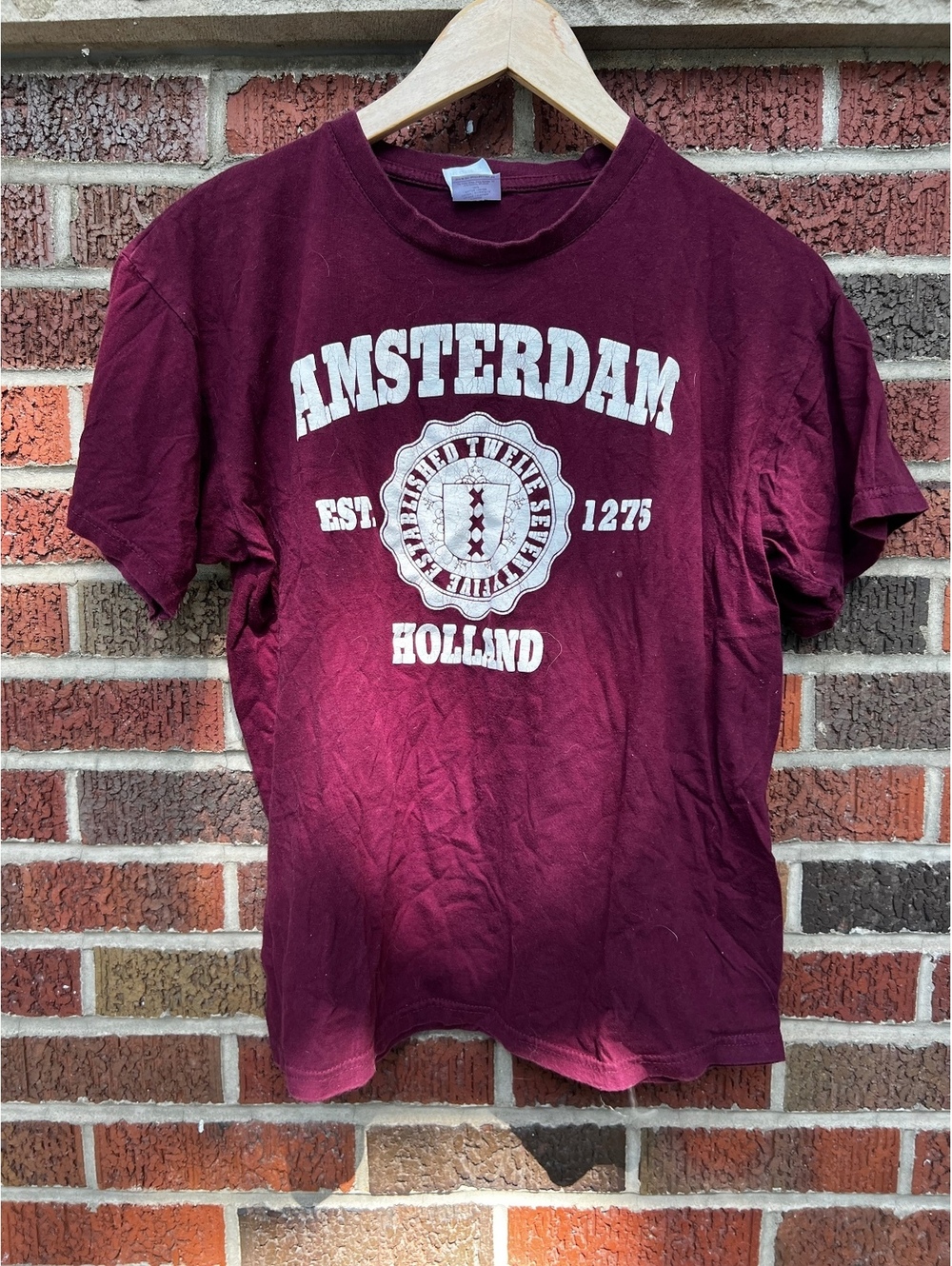 Amsterdam Holland Burgundy and White Graphic Short Sleeve Tee Shirt